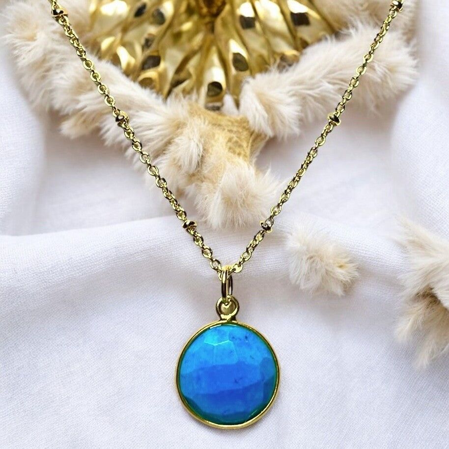 Ciondolo "MARYLINE" dorato in oro fino con pietra turchese