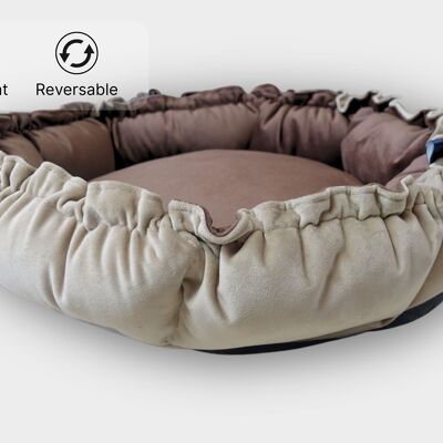 Panier rond réversible pour chien Scuff Tough Nest - Beige/Chocolat