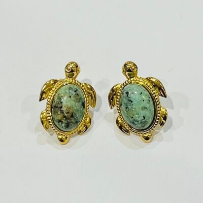 Boucles d oreilles acier tortue pierre ovale esprit ocean