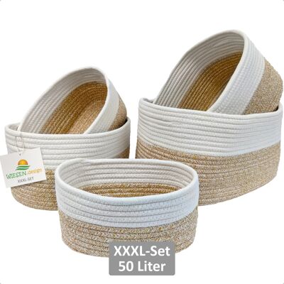 XXXL Basket Set MIRA (5 baskets - total 50L) Light Brown/White