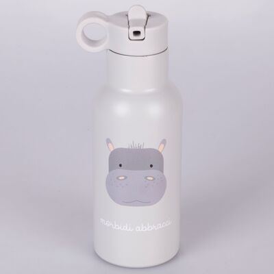 Borraccia termica 420 ml, in acciaio inox con beccuccio, decoro ippopotamo, Les Petites Safari