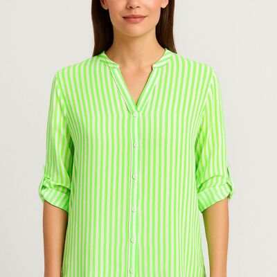 CHEMISE À RAYURES AVEC MANCHES RETROUVÉES ET COL MAO