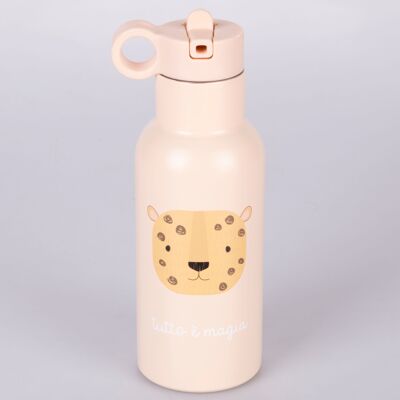 Borraccia termica 420 ml, in acciaio inox con beccuccio, decoro leopardo, Les Petites Safari