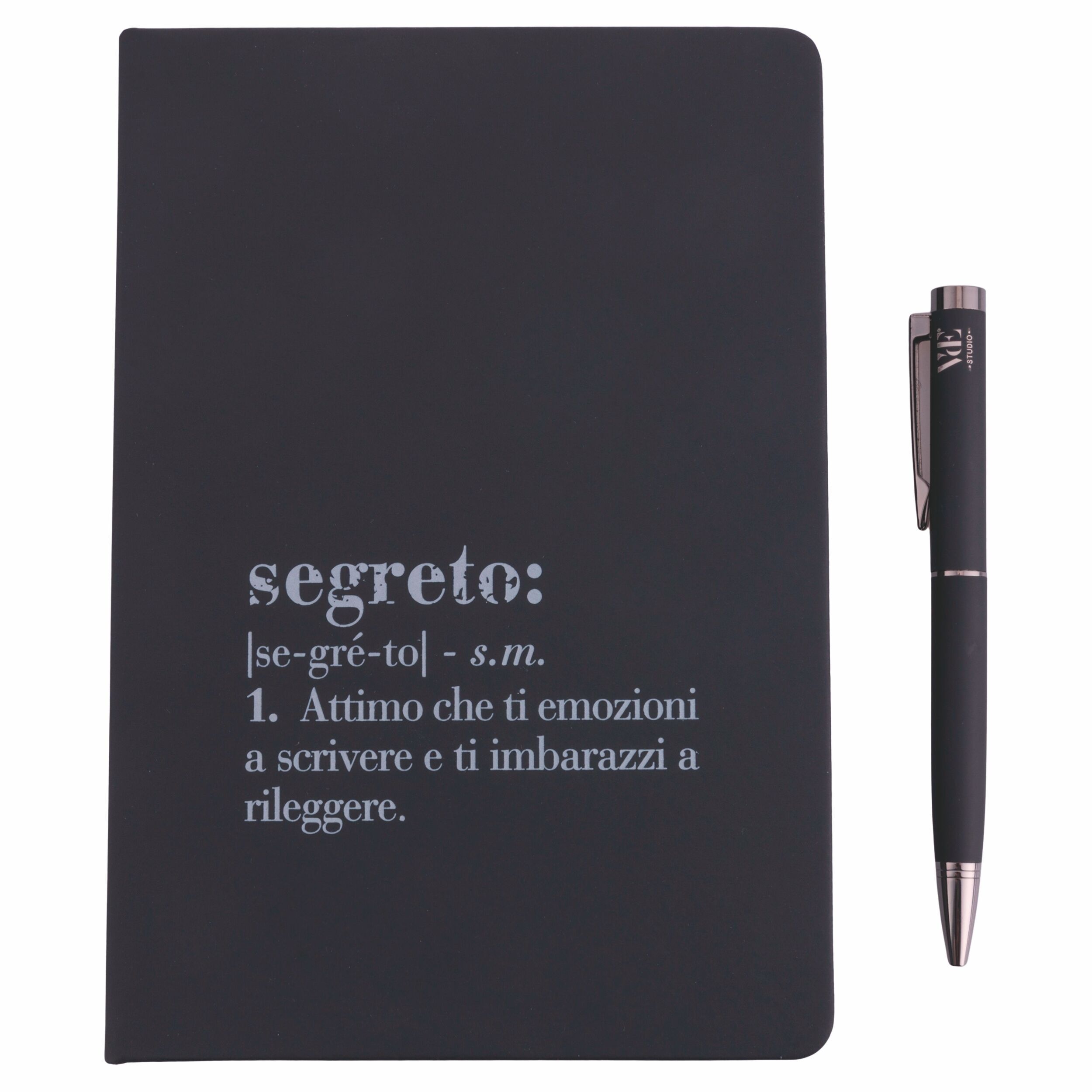 Ensemble carnet et stylo, avec écriture, couverture rigide, pages blanches, noir, Victionary