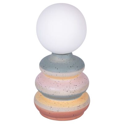 Lámpara globo LED de gres con funcionamiento a batería h. Base de anillos superpuestos de 18 cm