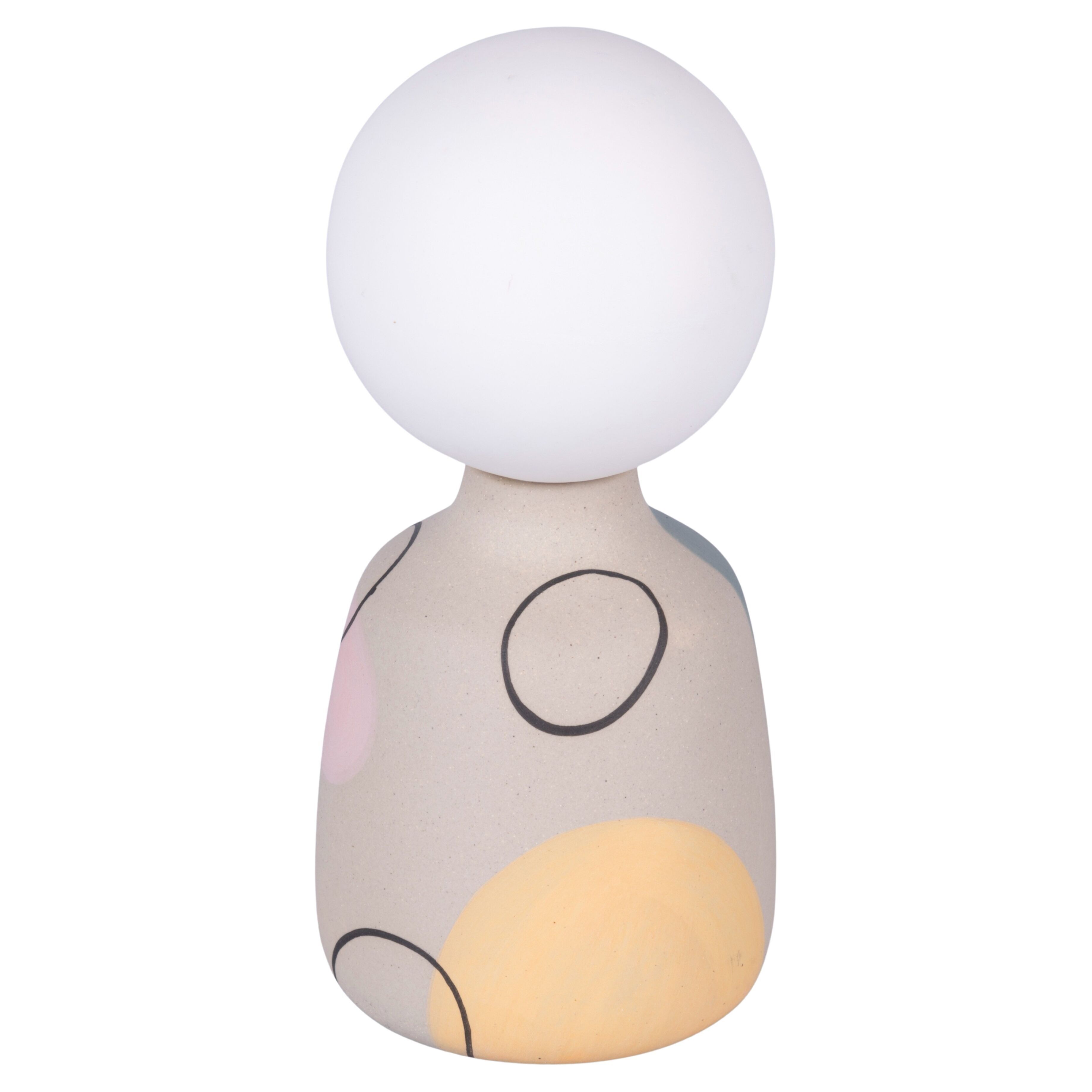 Lampe globe LED à piles en grès h. 18 cm, cercles de base