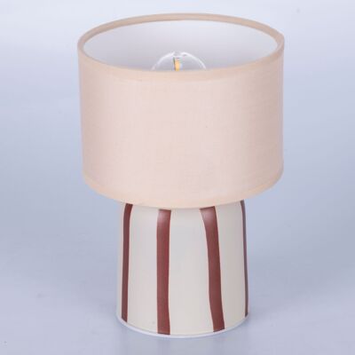 Lampe LED portable à piles h. 20 cm, base en verre et abat-jour en tissu, Chocolat