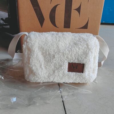 Sac en peluche blanc avec bandoulière en sherpa doux, Les Petites