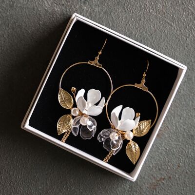 Delicate Floral Moon Earrings-14k gold plated copper
