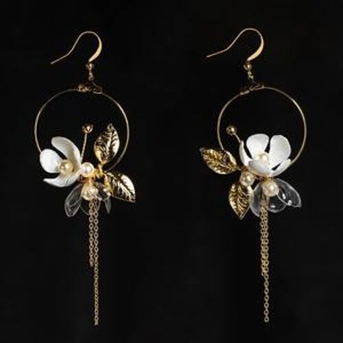 Delicate Floral Moon Earrings-silver metal parts
