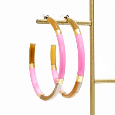 Orecchini a cerchio in vero corno e foglia d'oro - Rosa