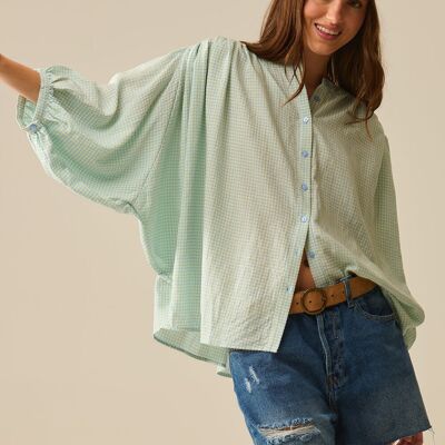 blusa holgada de cuadros vichy azul claro