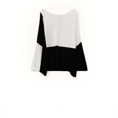 Pull à ailes de chauve-souris color block en blanc et noir