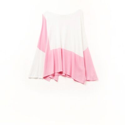 Suéter con alas de murciélago y bloques de color en blanco y rosa