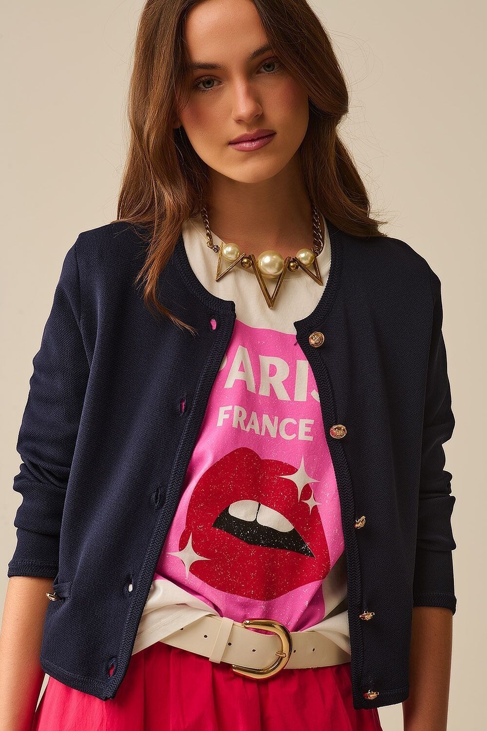 Navy Cardigan with Gold Buttons