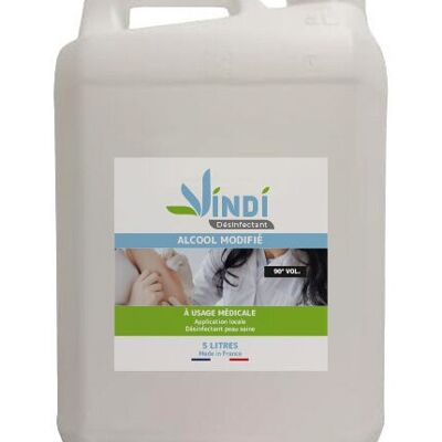 Vindi Disinfectant Modified Alcohol 90° - 5L Can - Made in France - Disinfection of healthy skin and medical utensils
