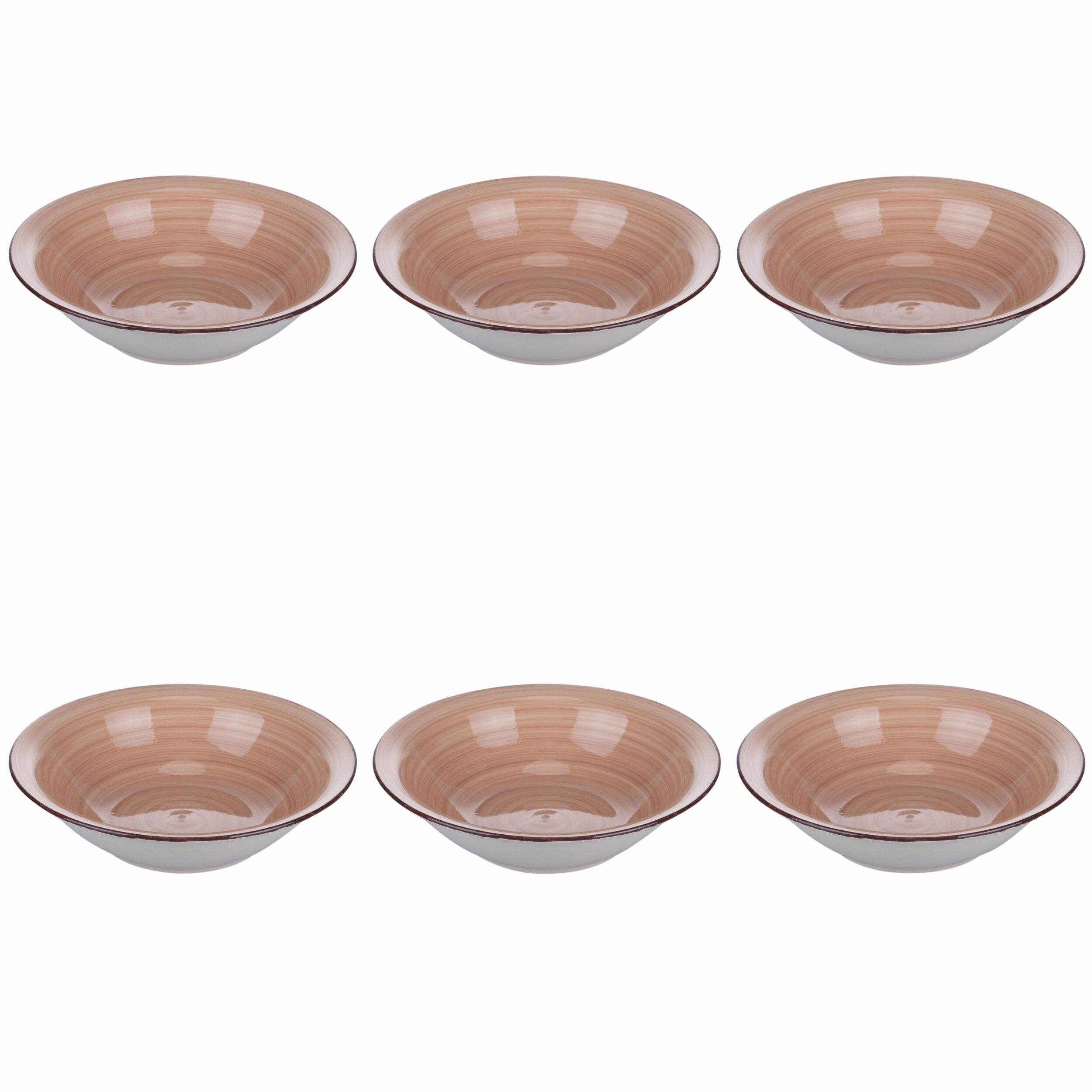 Set 6 piatti fondi Ø 21,5 cm in gres dipinto a mano, terracotta, 4 Toni