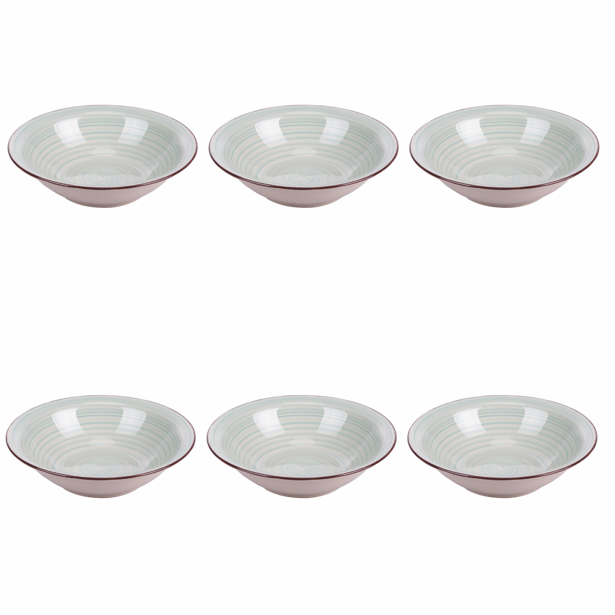 Set 6 piatti fondi Ø 21,5 cm in gres dipinto a mano, verde salvia, 4 Toni