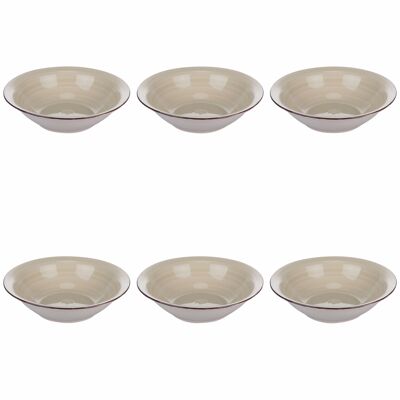 Lot de 6 assiettes creuses Ø 21,5 cm en grès peint à la main, sable, 4 Tons