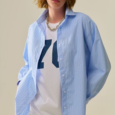 blue striped poplin shirt embellished with strass