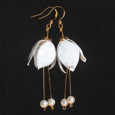 Pendientes Doble Lirio Blanco-Flores blancas