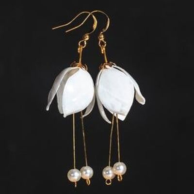White Lily Double-Drop Earrings-White flowers