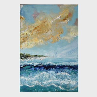 50 milles nautiques - Horizon, peinture abstraite océanique originale sur toile, art mural fait main, peinture à l'huile nautique texturée