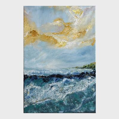 50 miglia nautiche - Glow, dipinto astratto originale su tela con paesaggio marino, arte murale fatta a mano, dipinto a olio oceanico strutturato
