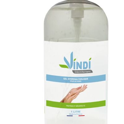Vindi Disinfectant hydroalcoholic gel - 1L pump bottle - Made in France - 76% alcohol - Virucidal