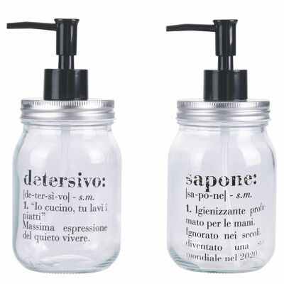 Set de 2 dosificadores de jabón líquido 410 ml en cristal transparente, Victionary