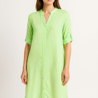 STRIPED SHIRT DRESS WITH ROLLED UP SLEEVES AND MANDARIN COLLAR
