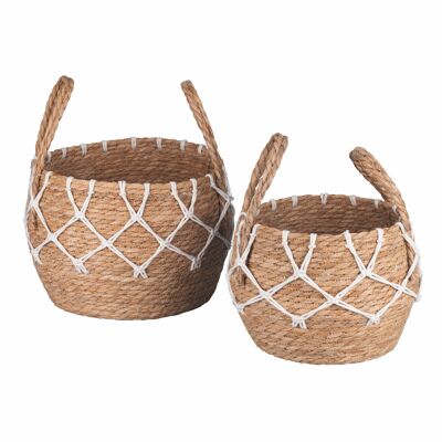 Lot de 2 paniers en fibre naturelle et corde, avec poignées, Naturel