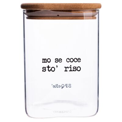 Pot à riz en verre 1 L, couvercle en bambou, S.P .Q.avant