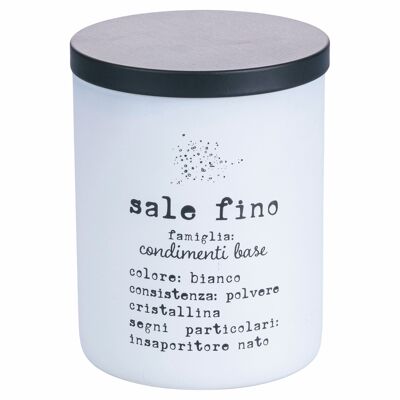 Fine salt jar in borosilicate glass 700 ml, stainless steel and PP plastic lid, Identikit