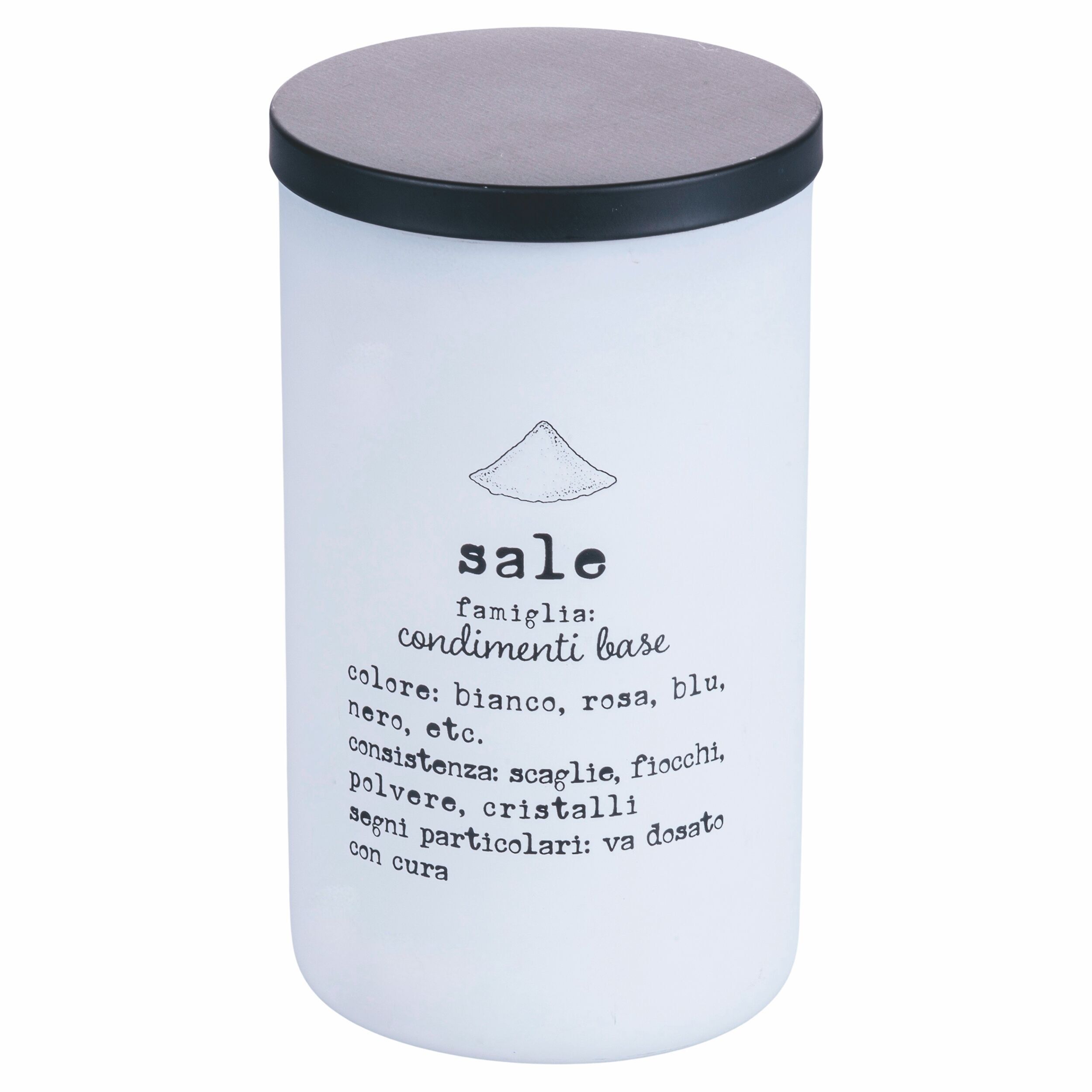 Salzgefäß aus Borosilikatglas 1 L, Edelstahl und PP-Kunststoffdeckel, Identikit