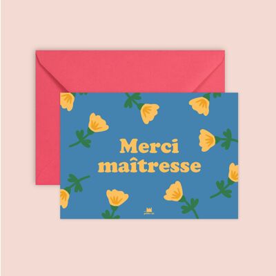 Carte "Merci" : Merci maîtresse (avec enveloppe)