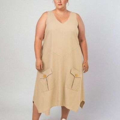 Abito beige in lino a trapezio (C8019&BEIGE)