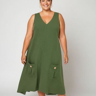 Robe en lin coupe trapèze kaki (C8019&KAKI)