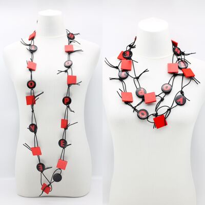 Collana in similpelle con catena LOVE & HOPE - Rosso/Nero