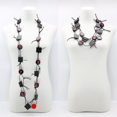 Collar de cuero sintético con cadena LOVE & HOPE - Negro / Rojo