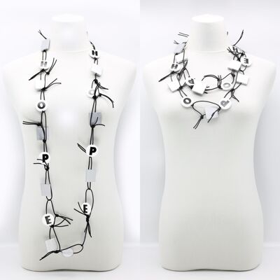 Collar de cuero sintético con cadena LOVE & HOPE - Blanco / Plata