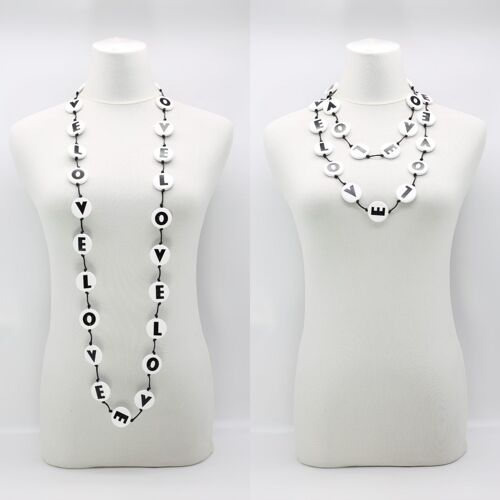 LOVE Cotton Cord Disks Necklace - White