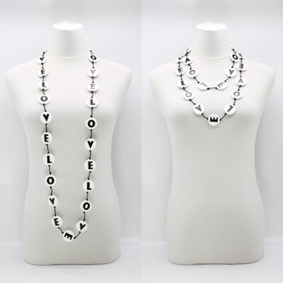 Collana LOVE con dischi in cordoncino di cotone - Bianco