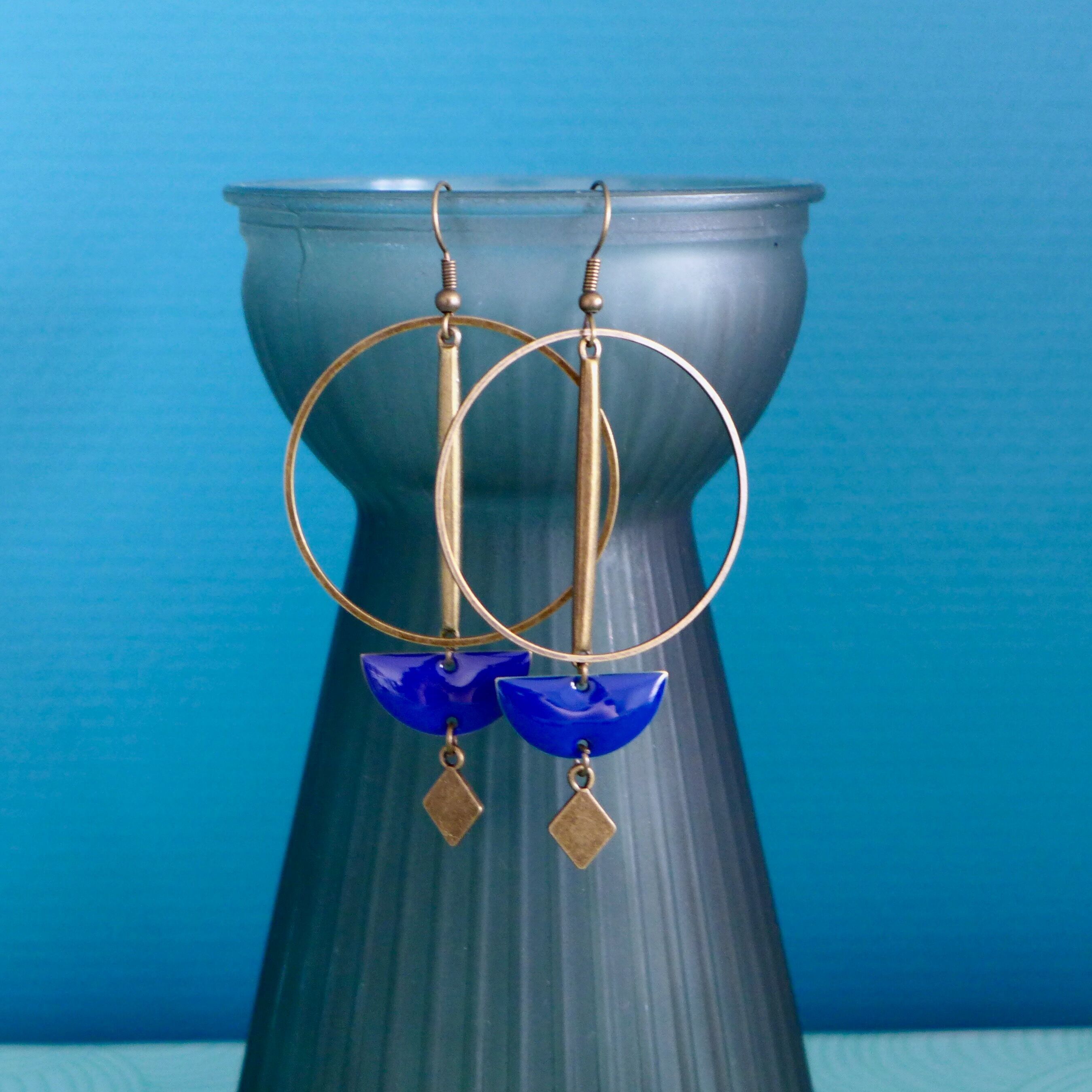 Boucles d'oreilles rondes graphiques bleu roi