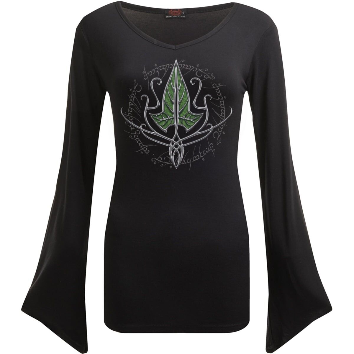 LOTR - FRODO LEAF - Top con scollo a V e maniche in stile gotico, nero