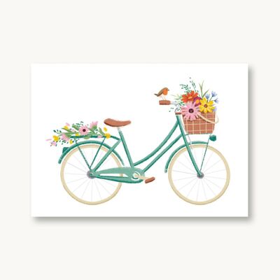 Postal de verano - Bicicleta con cesta de flores