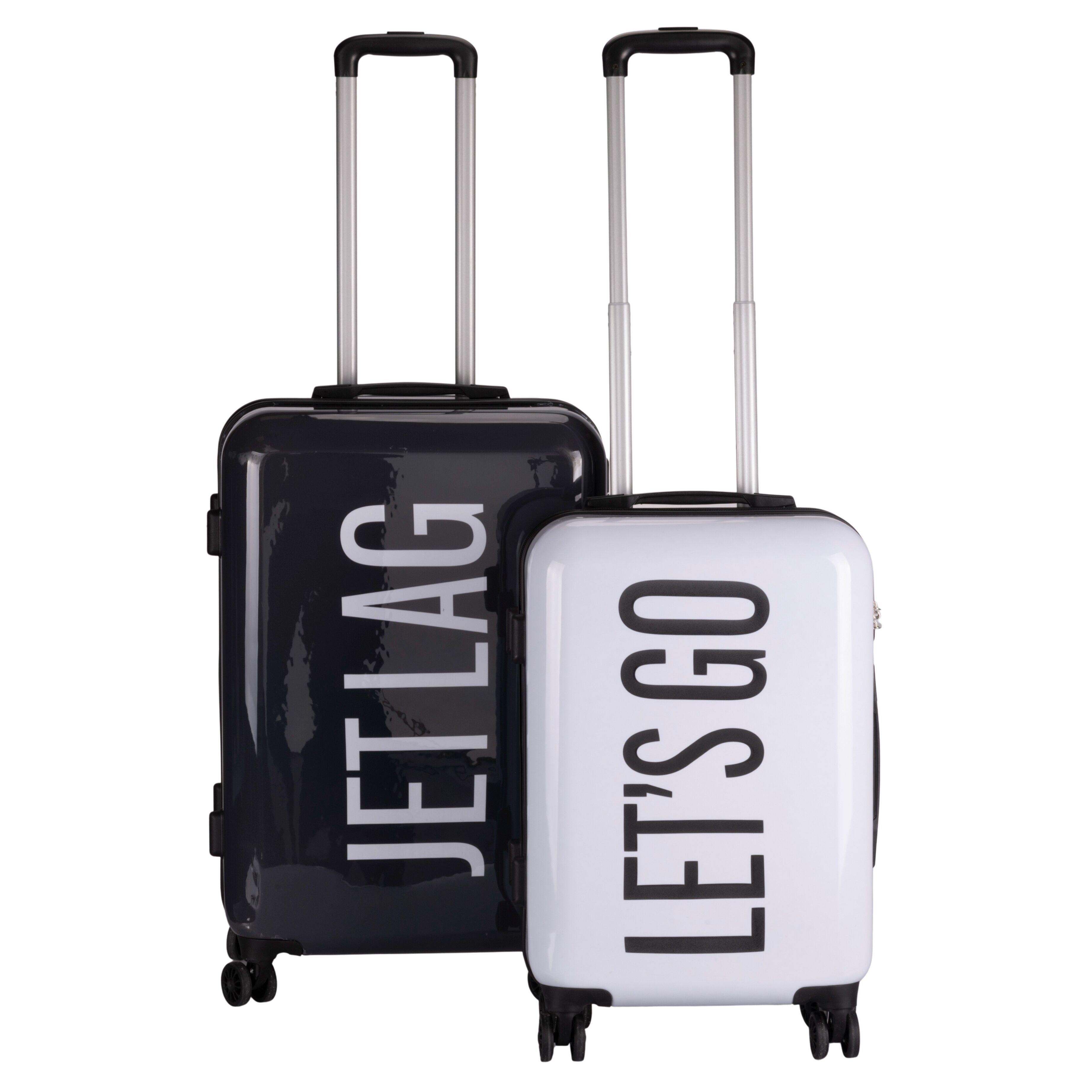 Set of 2 hard suitcases, 4 360° swivel wheels, combination lock, double external zip, Bigismore