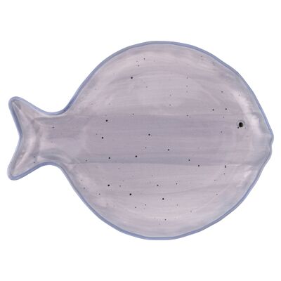 Single flat plate in porcelain 25.3x19 cm, coastal style, grey, Kos