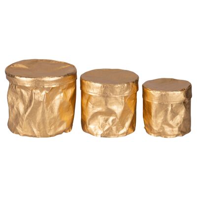 Set of 3 Golden Round Baskets with Lid, Golden Kitchen