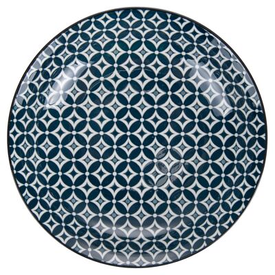 Deep plate in stoneware, geometric decoration, Confusion PETROL GREEN D20.8CM